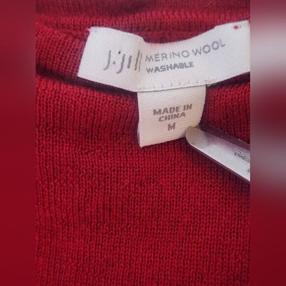J.Jill M Scarlet Red 100% MERINO WOOL Knit Longsleeve Women's Sweater - Picture 2 of 8